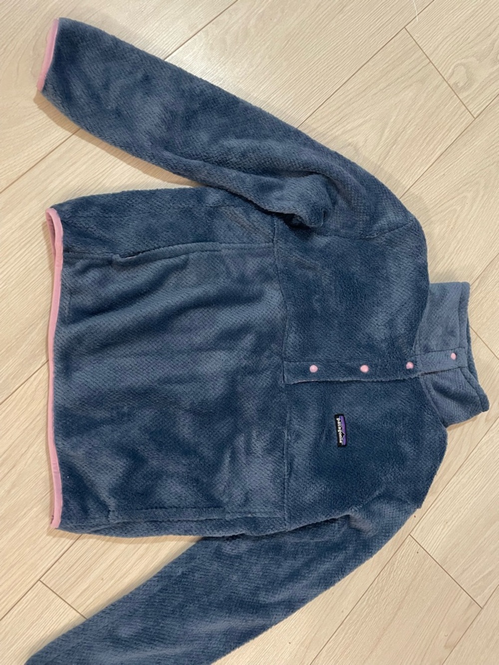 Patagonia Navy Fleece Pullover with Pink Trim